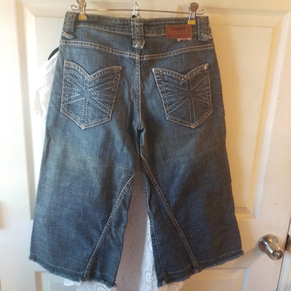 Vtg 90s Y2k Hudson Grunge Wide leg culottes low rise Skater Jeans size 26